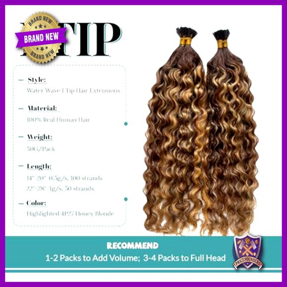 22 Inch Human Hair Extensions Water Wave I Tip 50 Strands Pre Bonded